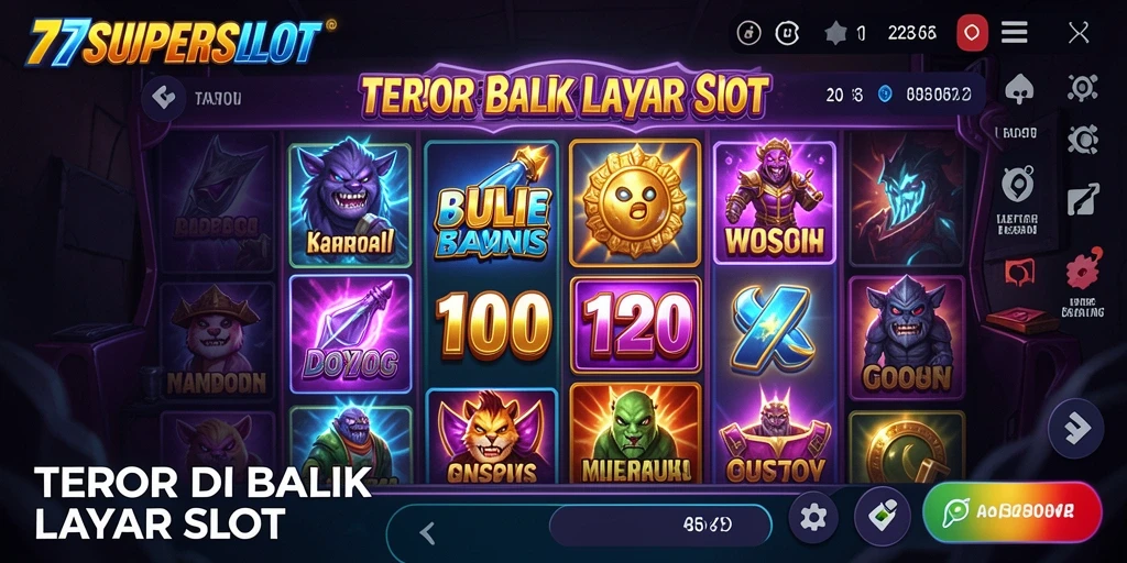 Screenshot gameplay 77SUPERSLOT dengan suasana horor yang mendebarkan.