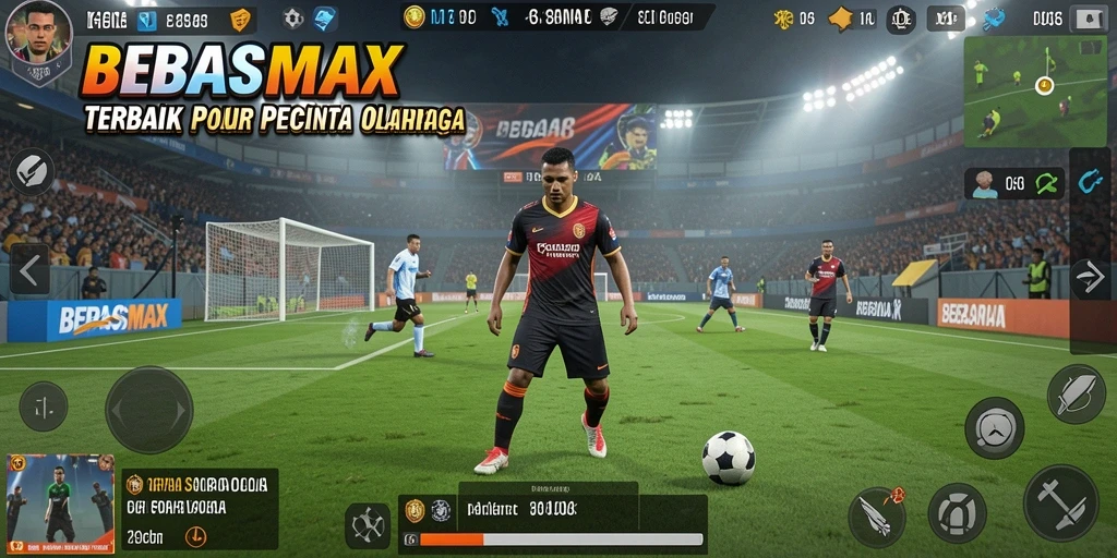 Tampilan gameplay mendebarkan dari BEBASMAX yang menampilkan aksi sepak bola.