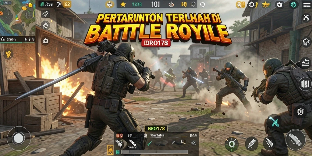 Tampilan mendebarkan dari pertempuran di arena Battle Royale.
