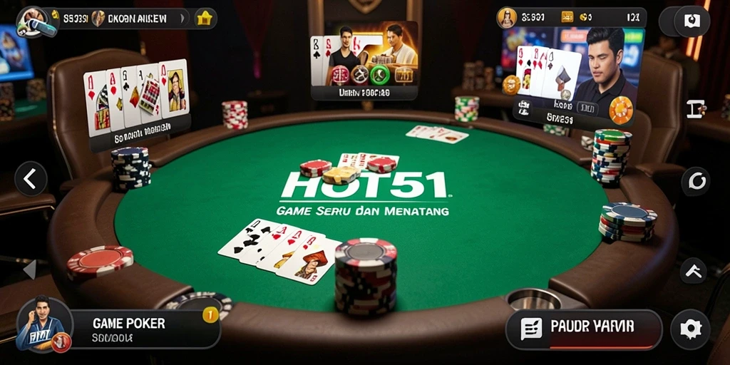 Screenshot gameplay HOT51 menunjukkan pemain sedang berkompetisi dalam permainan Poker.