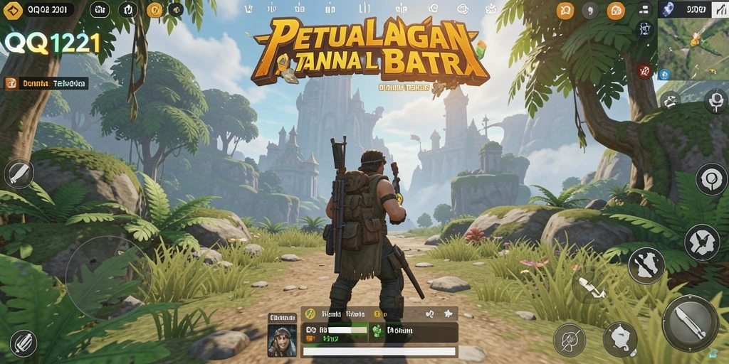 Screenshot gameplay dari QQ1221 menampilkan dunia terbuka yang megah.