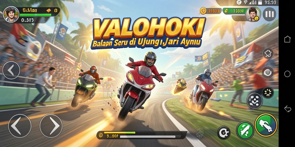 Screenshot utama VALOHOKI menampilkan aksi balapan yang mendebarkan.
